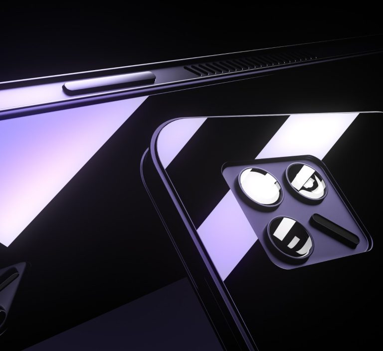 Nahaufnahme von zwei modernen Smartphones mit reflektierenden Oberflächen. 3D Render.