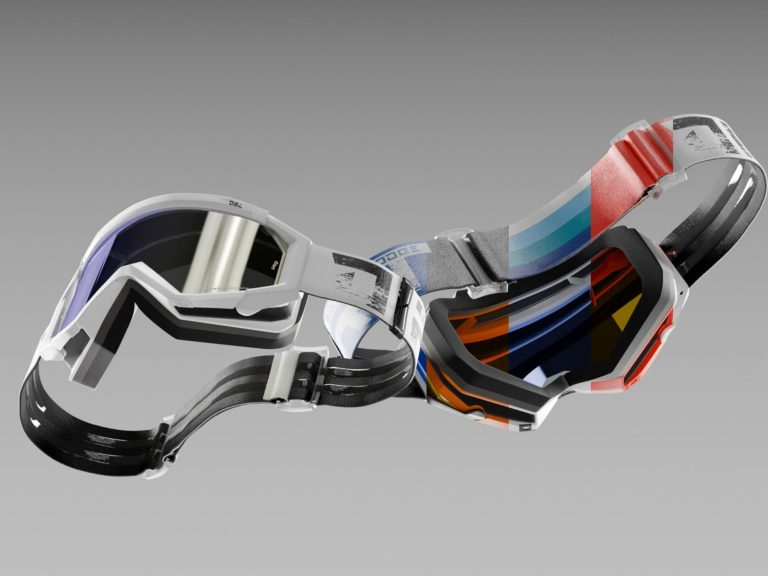 Bunte Skibrille mit stilvollem Design und reflektierenden Gläsern. 3D Render.